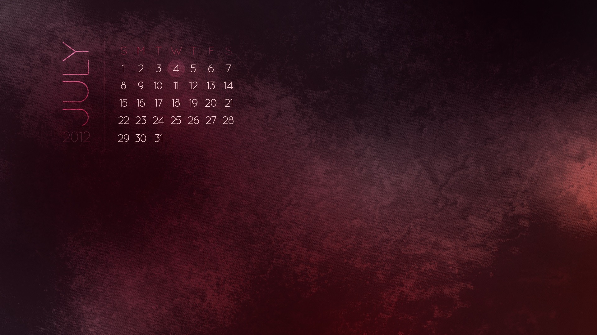 2012年7月 月曆壁紙(一) #4 - 1920x1080