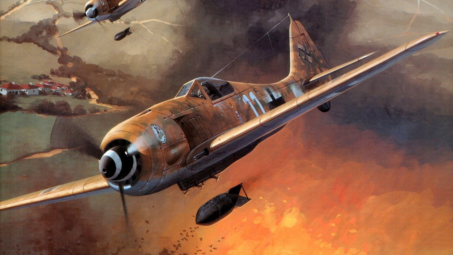 空中飞行的军用飞机 精美绘画壁纸6 - 1920x1080