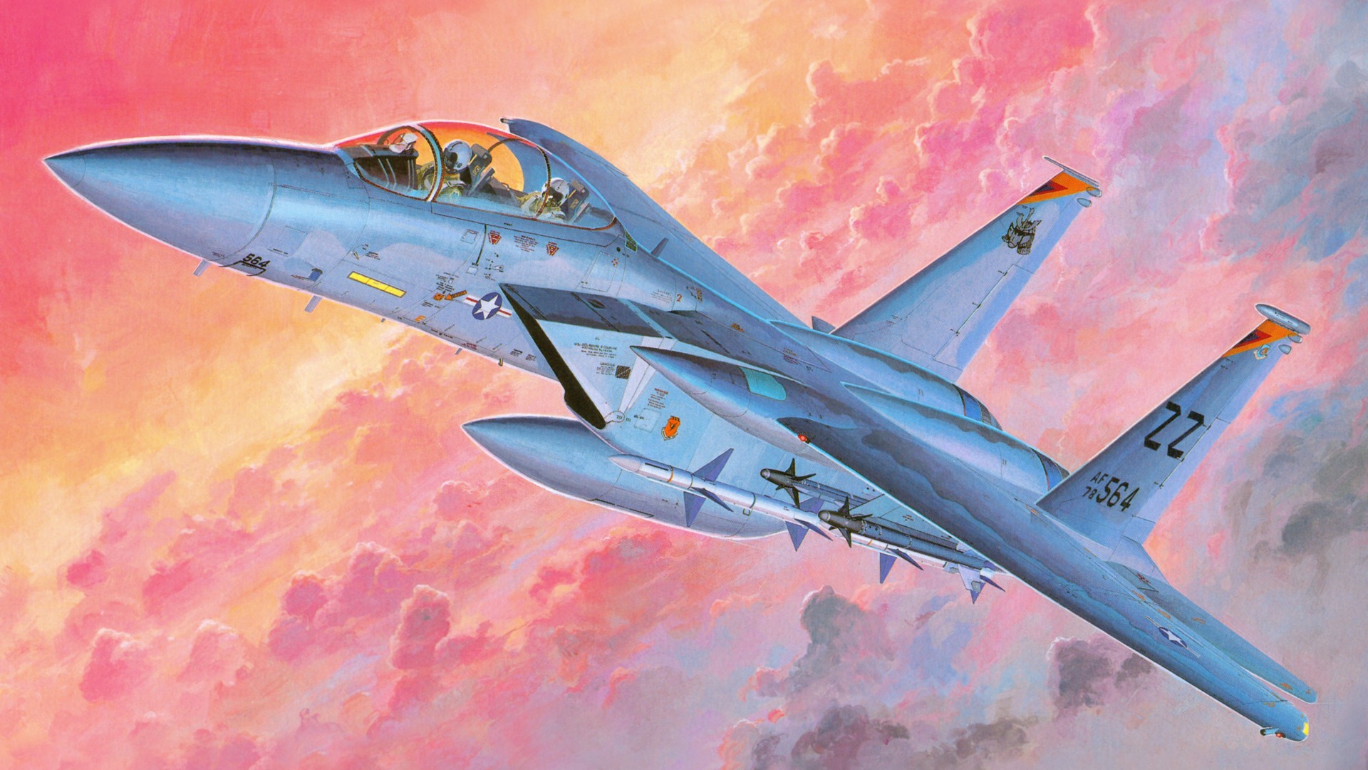 空中飛行的軍用飛機 精美繪畫壁紙 #15 - 1920x1080