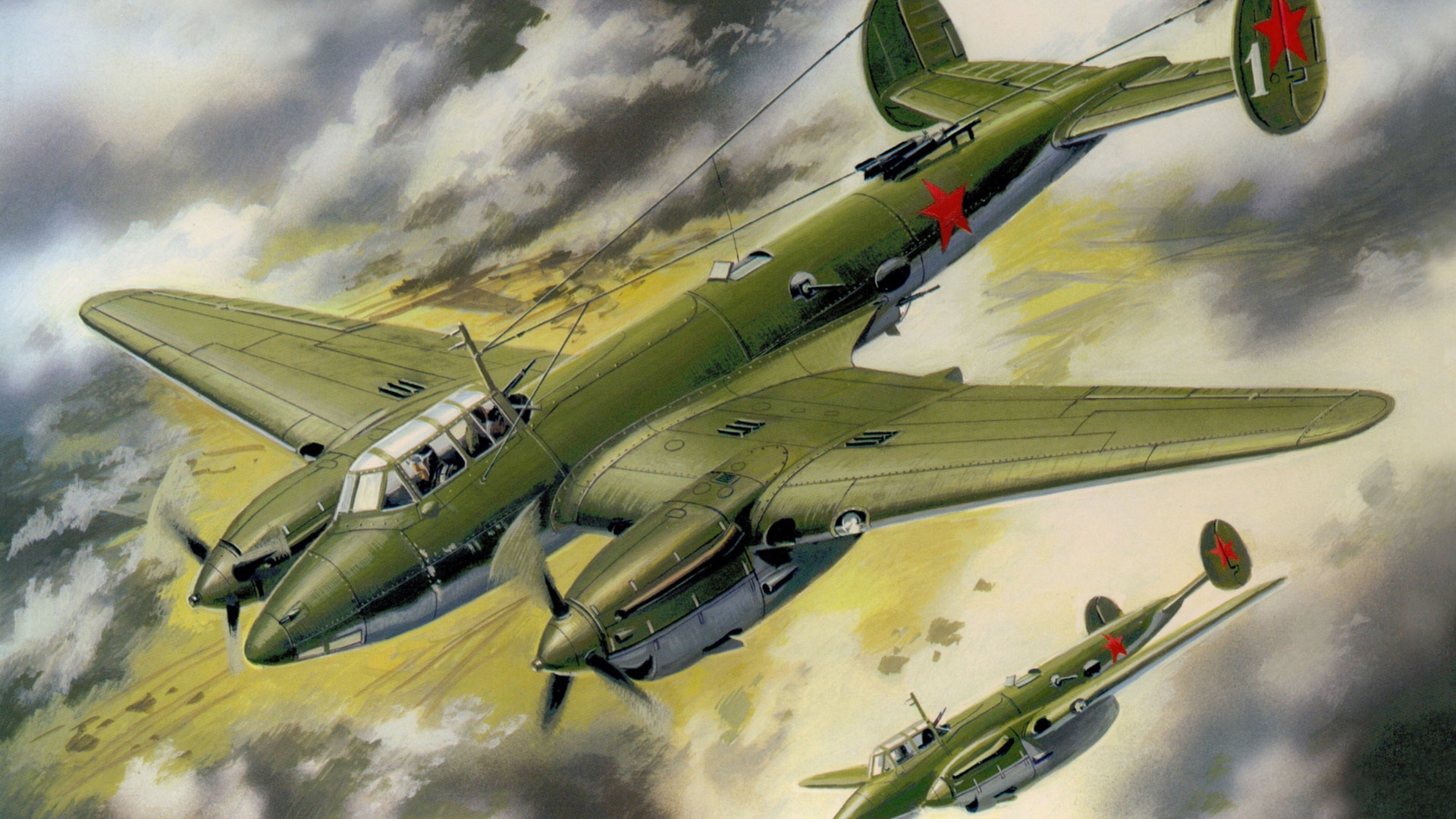 空中飞行的军用飞机 精美绘画壁纸19 - 1920x1080
