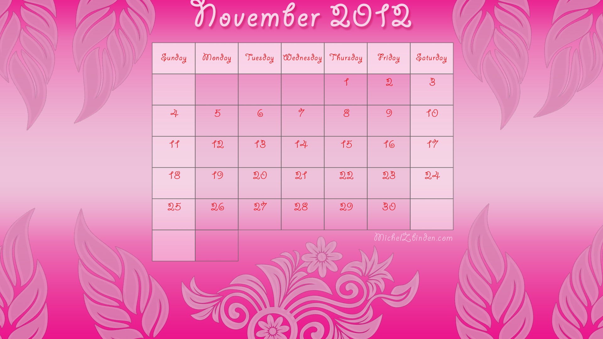 November 2012 Kalender Wallpaper (1) #3 - 1920x1080