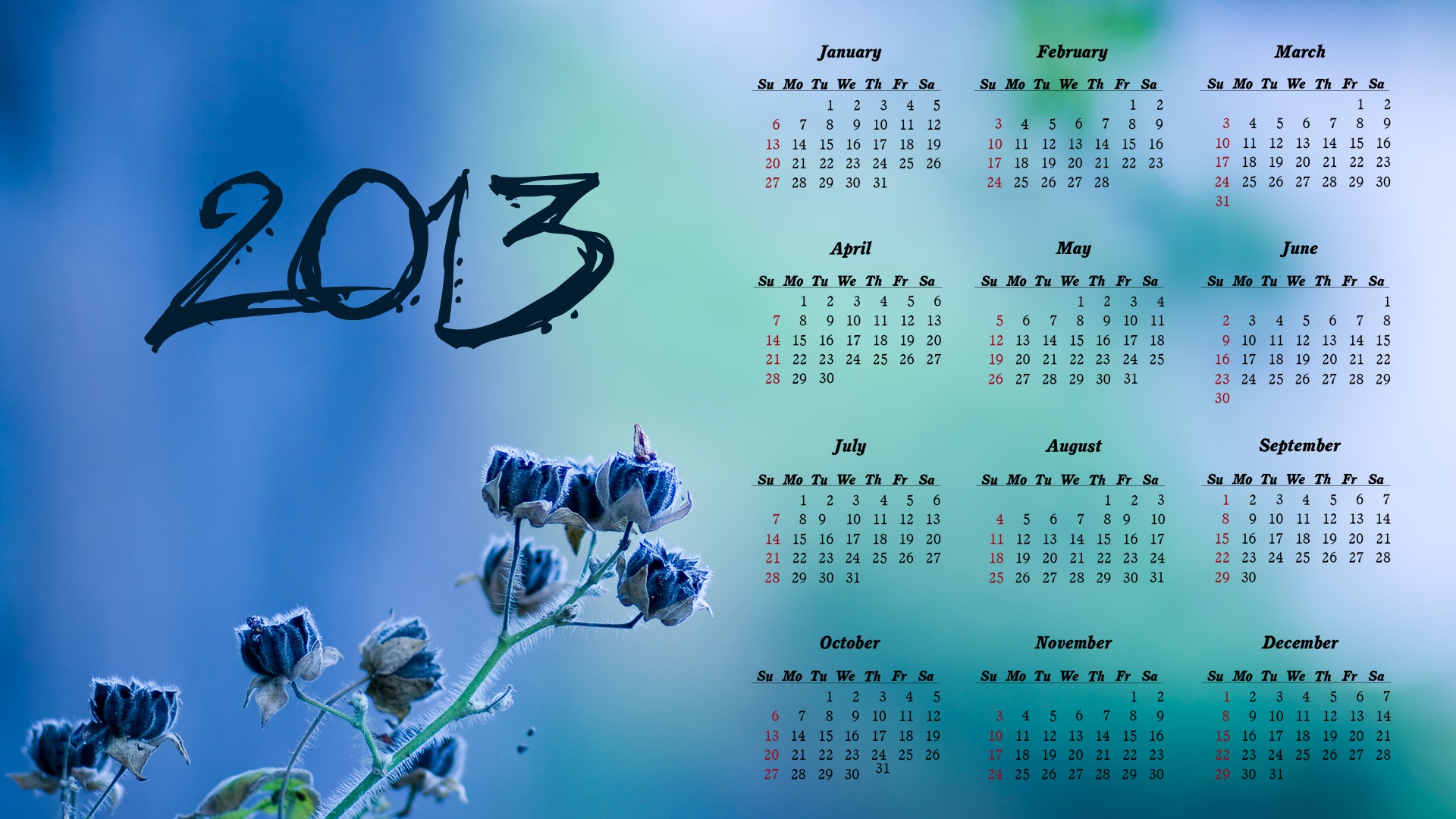 2013年1月 月曆壁紙(一) #4 - 1920x1080
