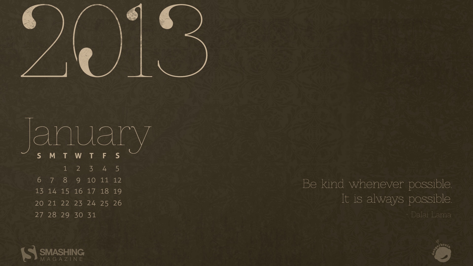 2013年1月 月曆壁紙(二) #7 - 1920x1080