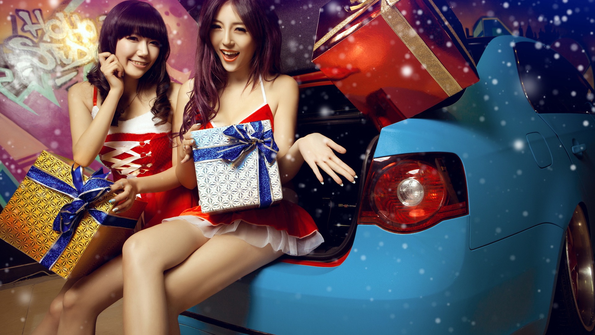 新年喜慶的紅色裝美女車模 高清壁紙 #10 - 1920x1080