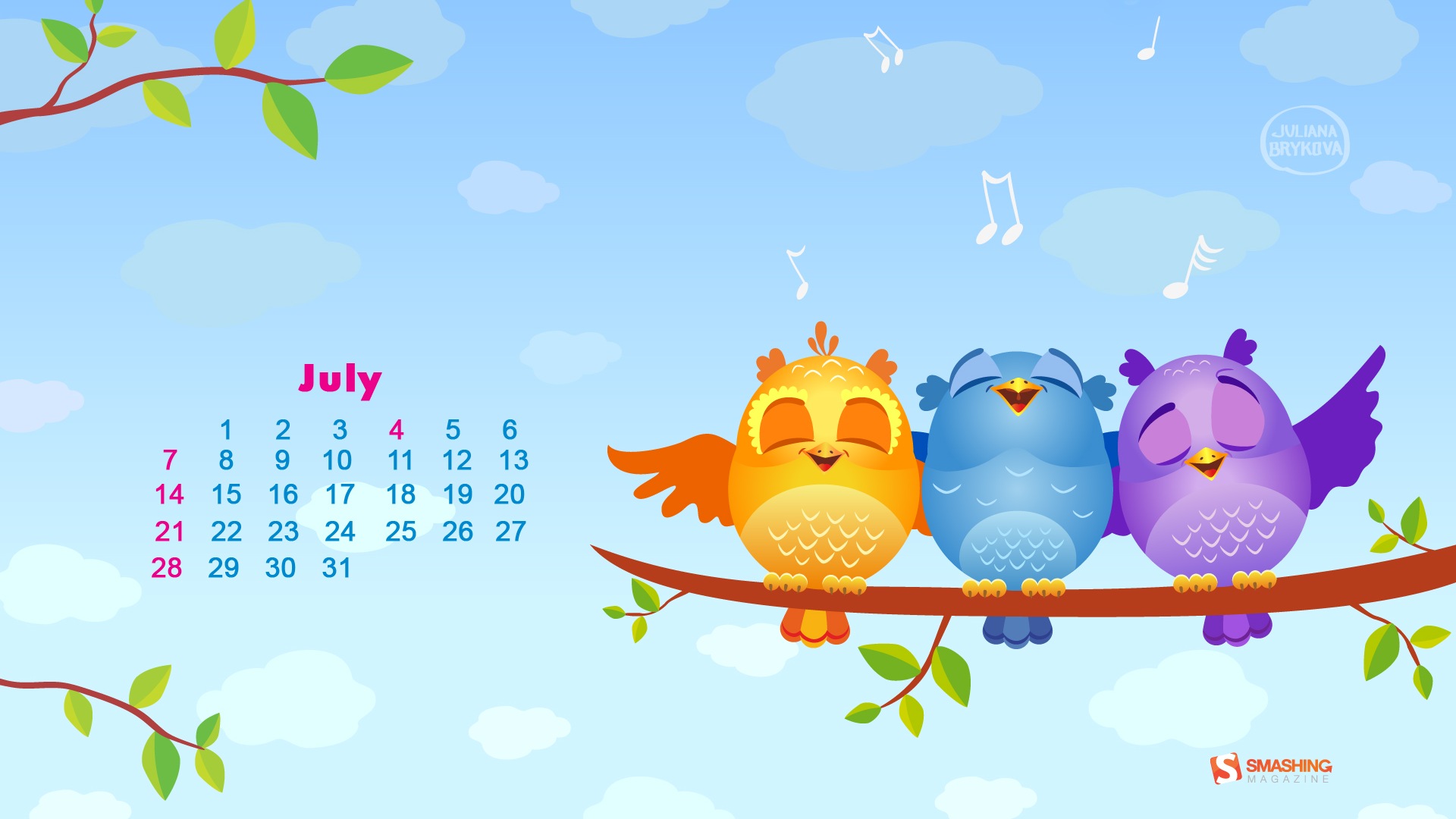 Juli 2013 Kalender Wallpaper (1) #14 - 1920x1080