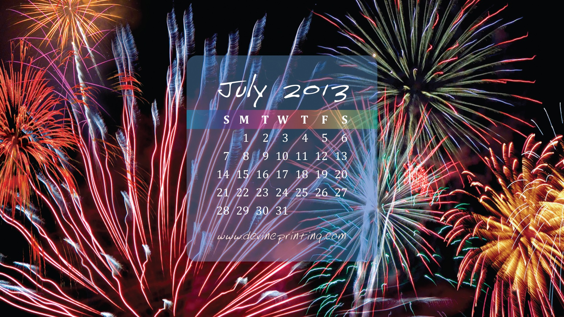 Juli 2013 Kalender Wallpaper (2) #14 - 1920x1080