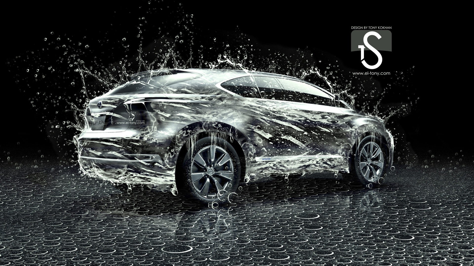 Water drops splash, beautiful car creative design wallpaper #8 - 1920x1080