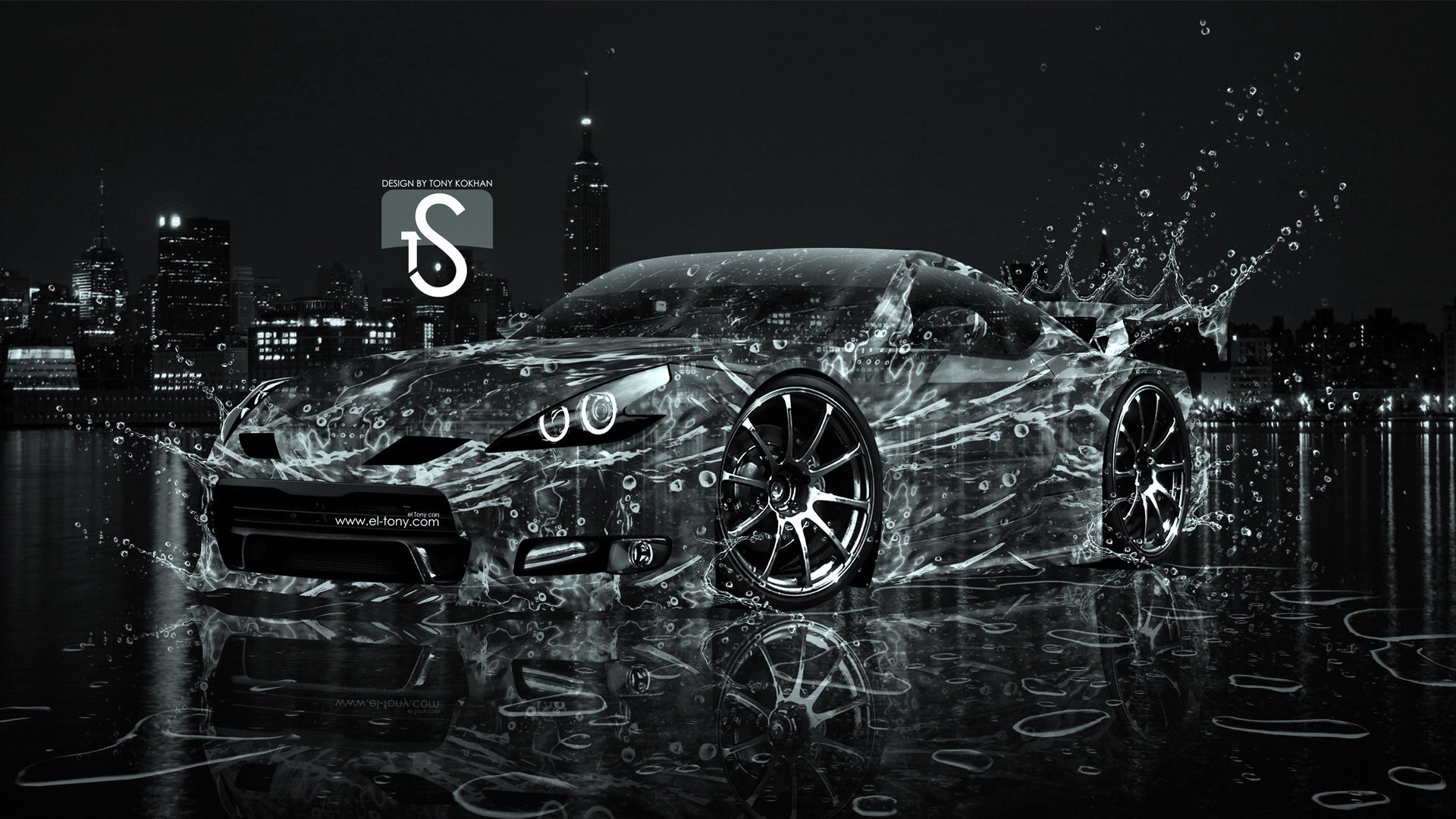 Water Drops Splash Beautiful Car Creative Design Wallpaper 17
