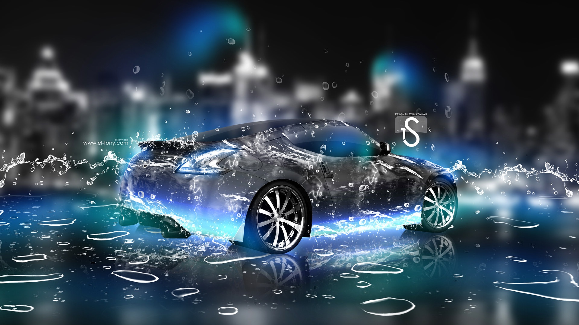 Water drops splash, beautiful car creative design wallpaper #23 - 1920x1080