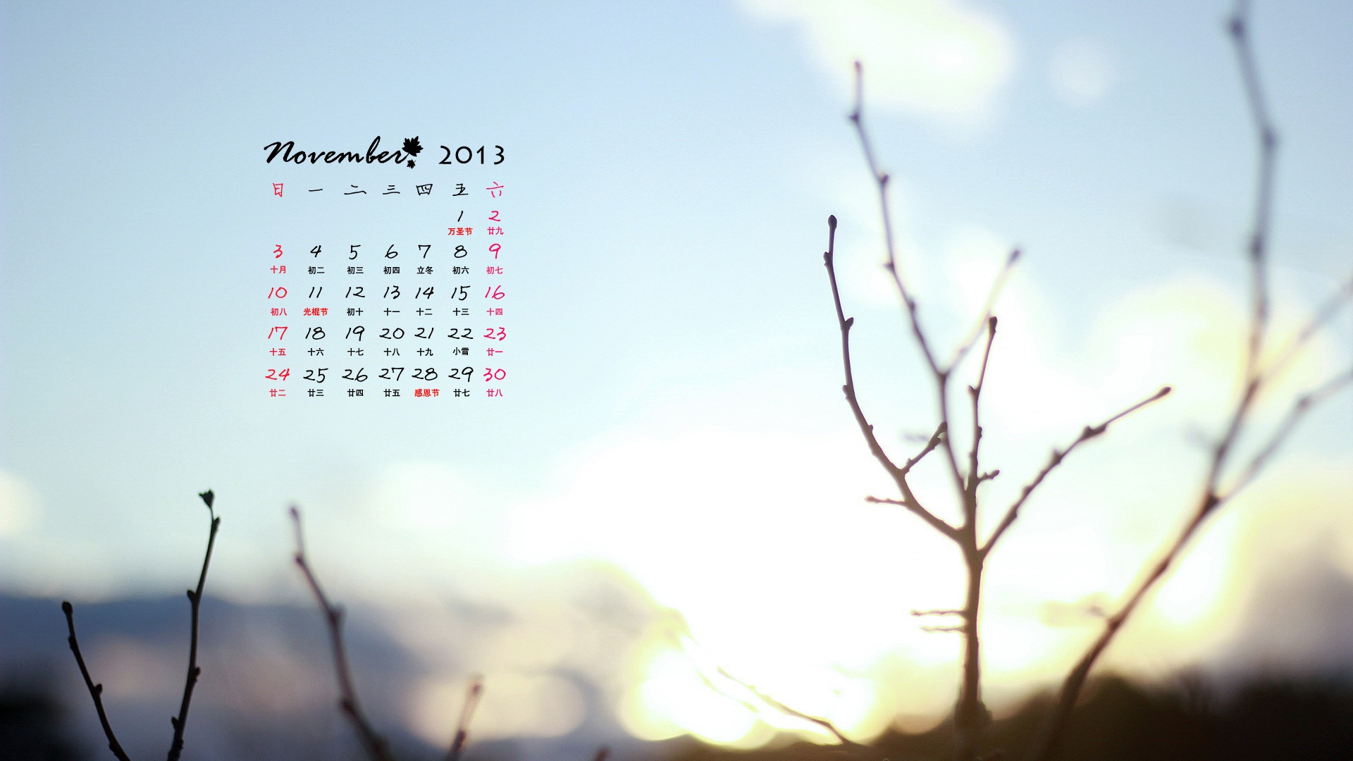 November 2013 Calendar wallpaper (1) #17 - 1920x1080