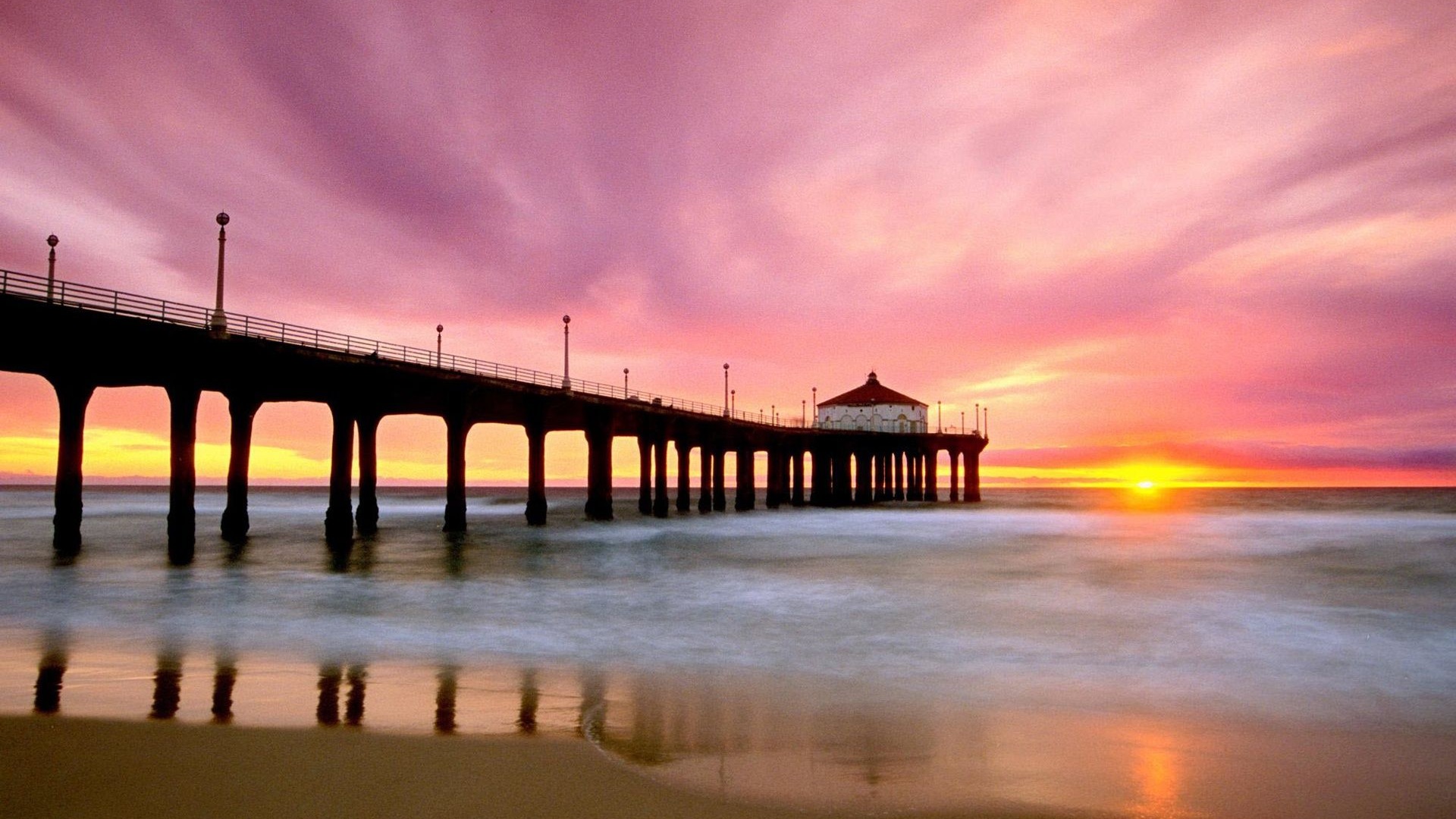 Costa del muelle al atardecer paisaje HD wallpaper #14 - 1920x1080