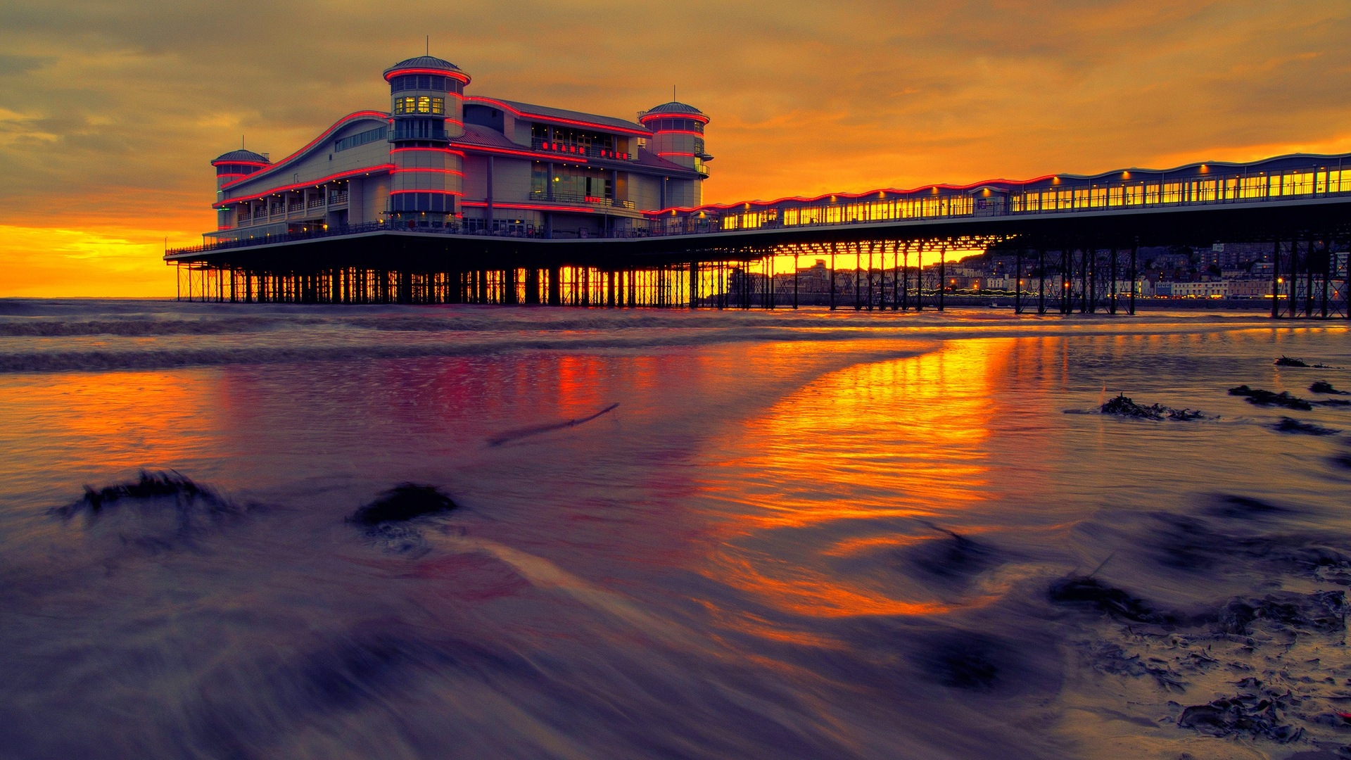 Costa del muelle al atardecer paisaje HD wallpaper #18 - 1920x1080