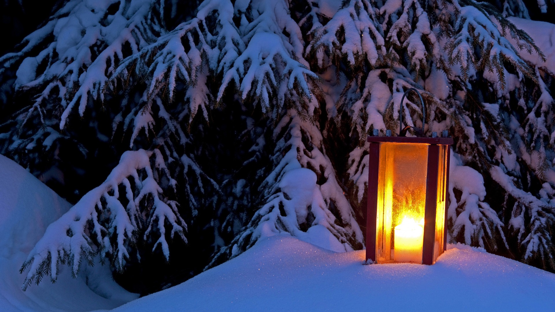 Windows 8 主题高清壁纸：冬季雪的夜景2 - 1920x1080