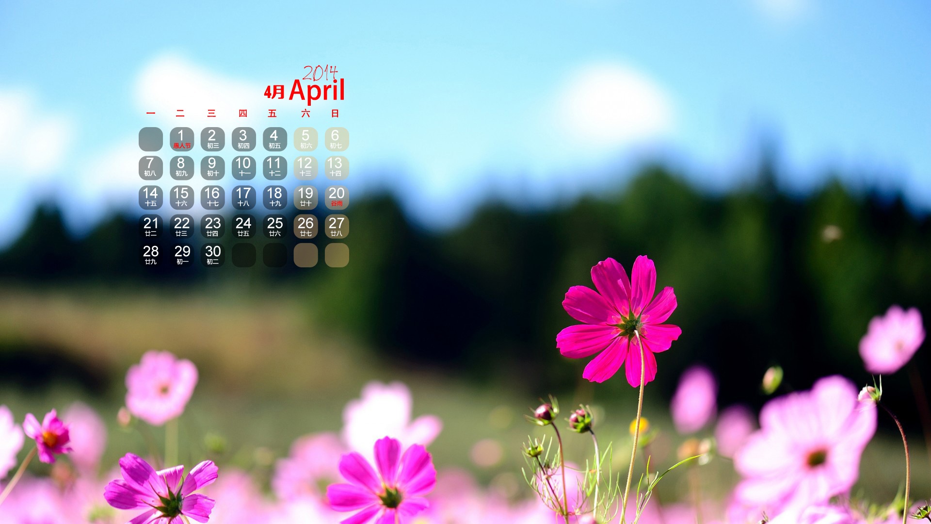2014年4月 月曆壁紙(一) #8 - 1920x1080