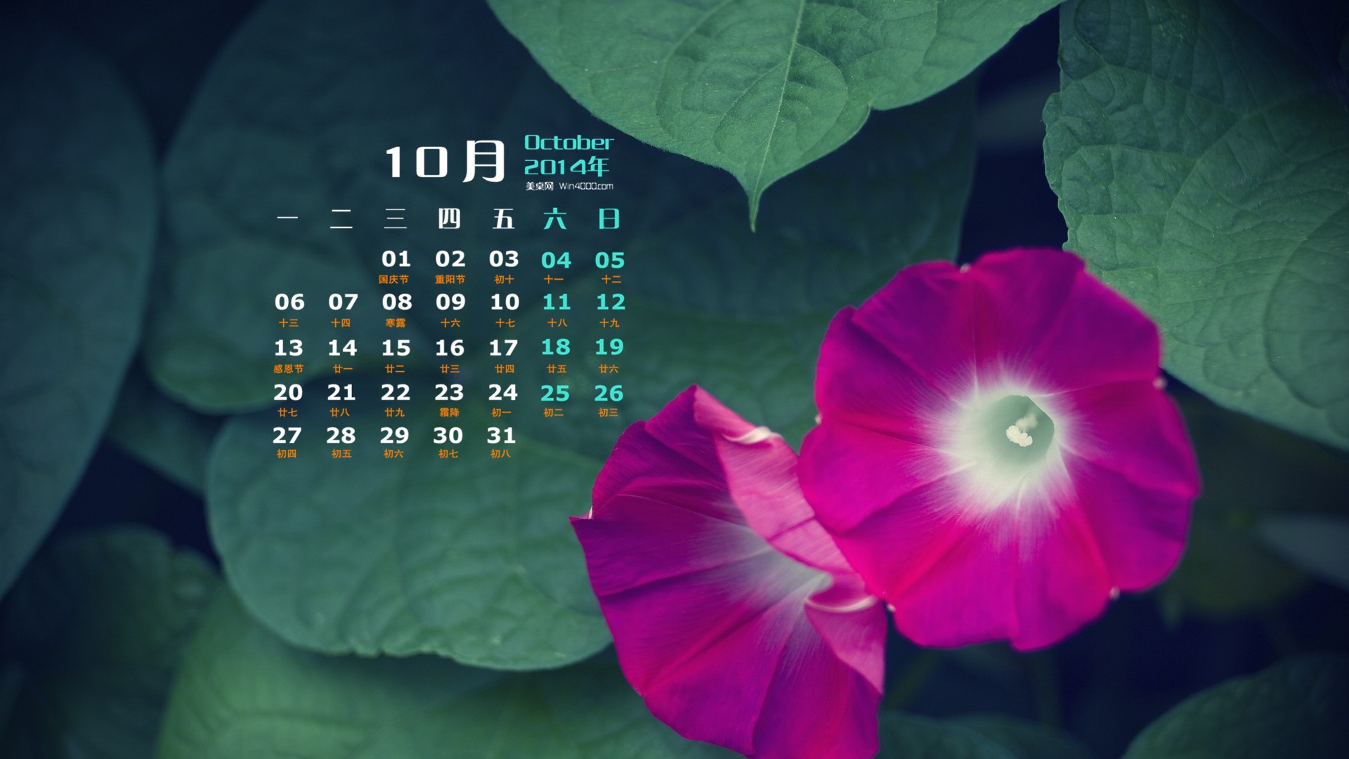 2014年10月 月曆壁紙(一) #13 - 1920x1080