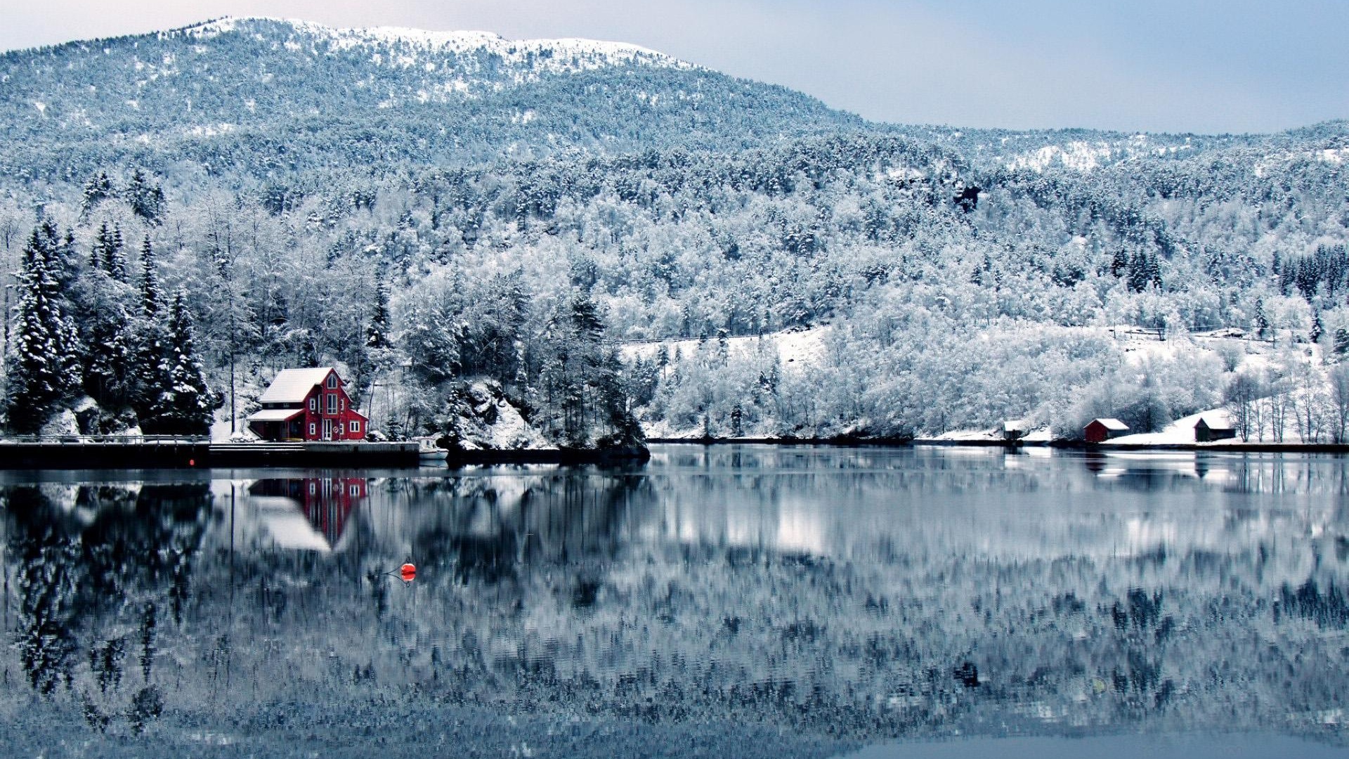 冬天的雪景，山，湖，树木，道路 高清壁纸11 - 1920x1080