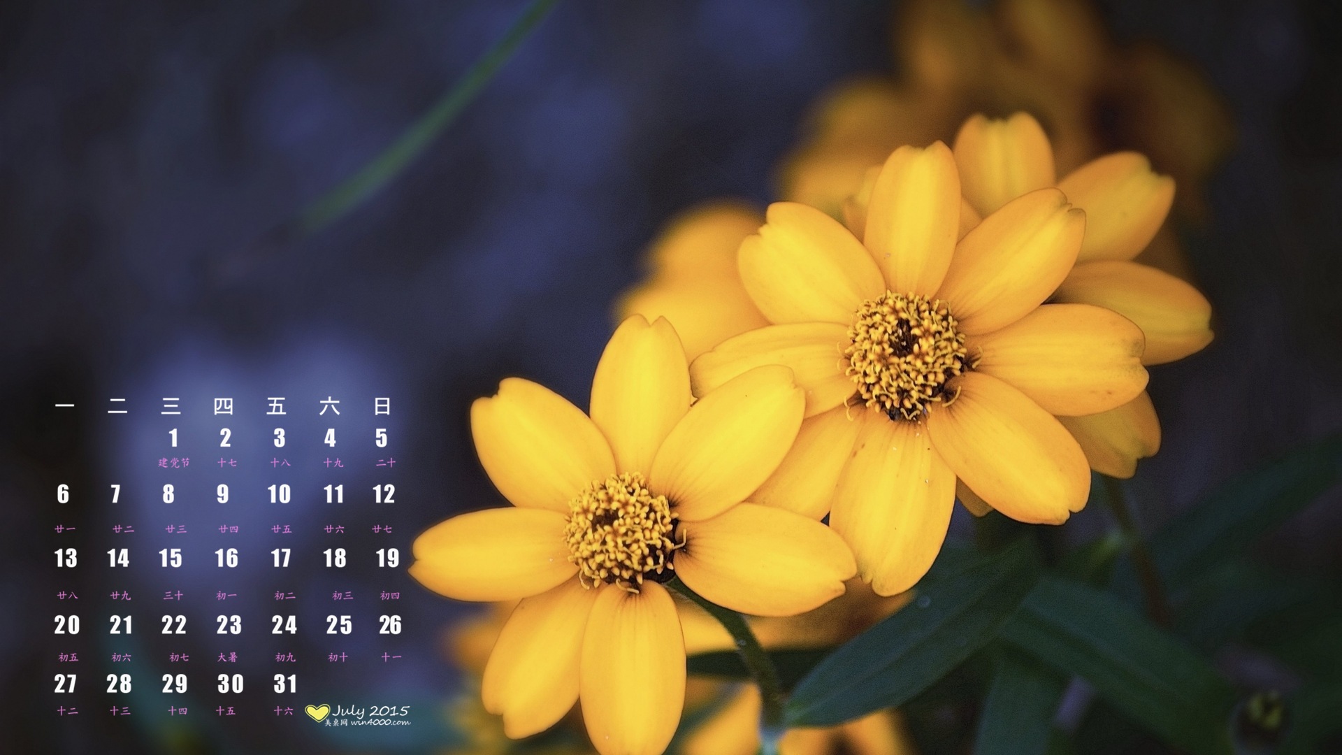 2015年7月 月曆壁紙(一) #7 - 1920x1080