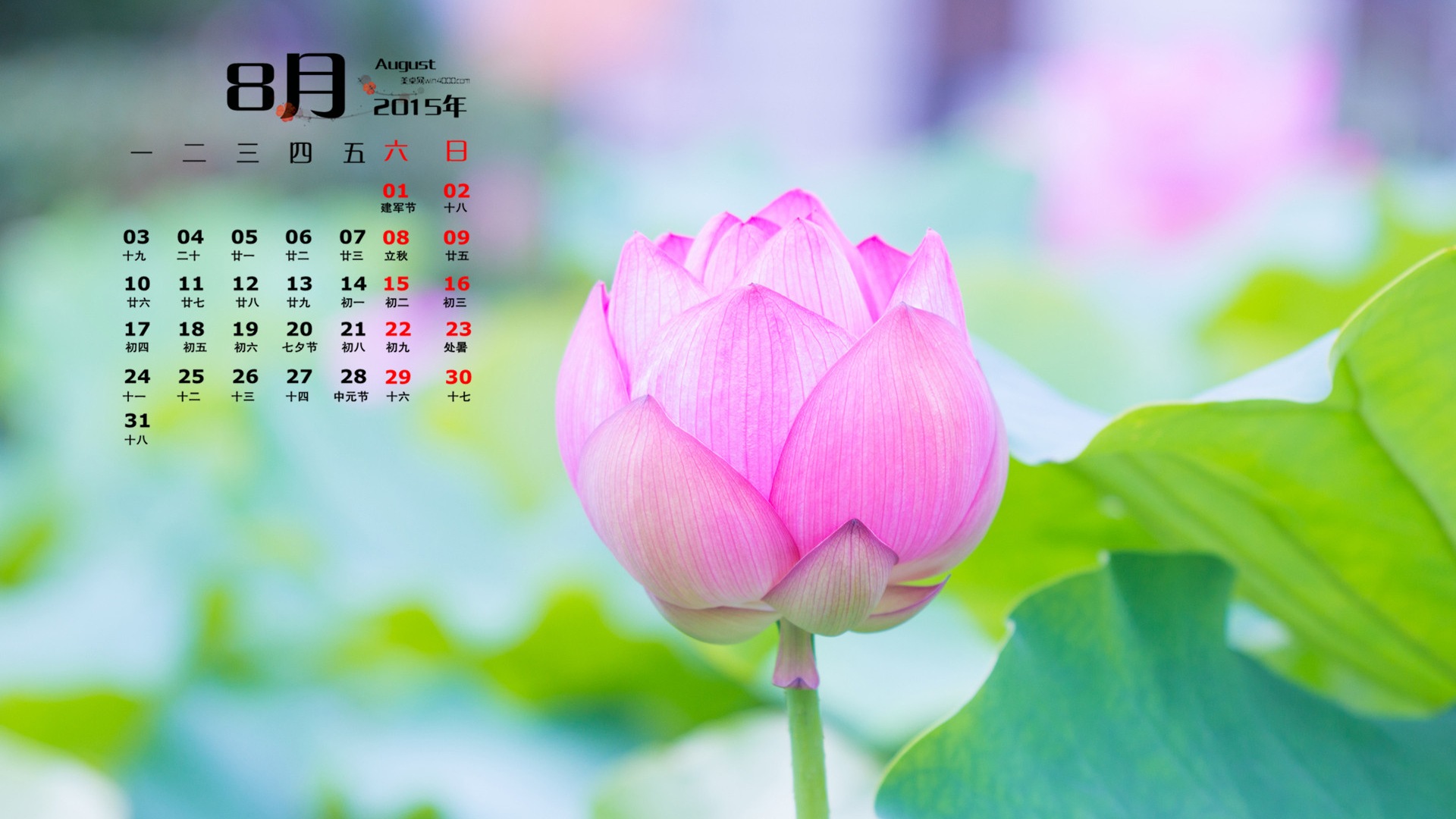 2015年8月 月曆壁紙(一) #15 - 1920x1080
