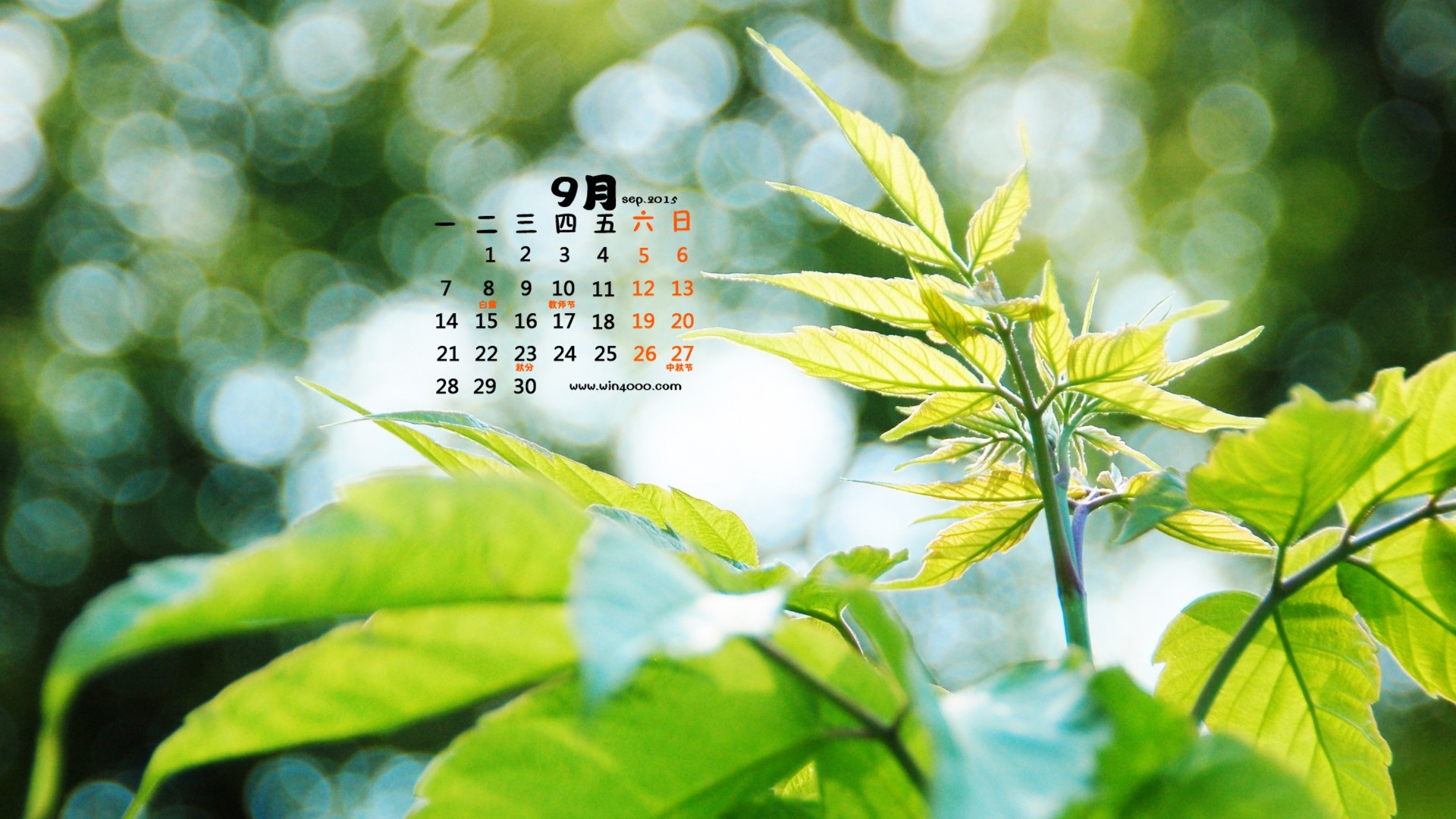2015年9月 月曆壁紙(一) #17 - 1920x1080