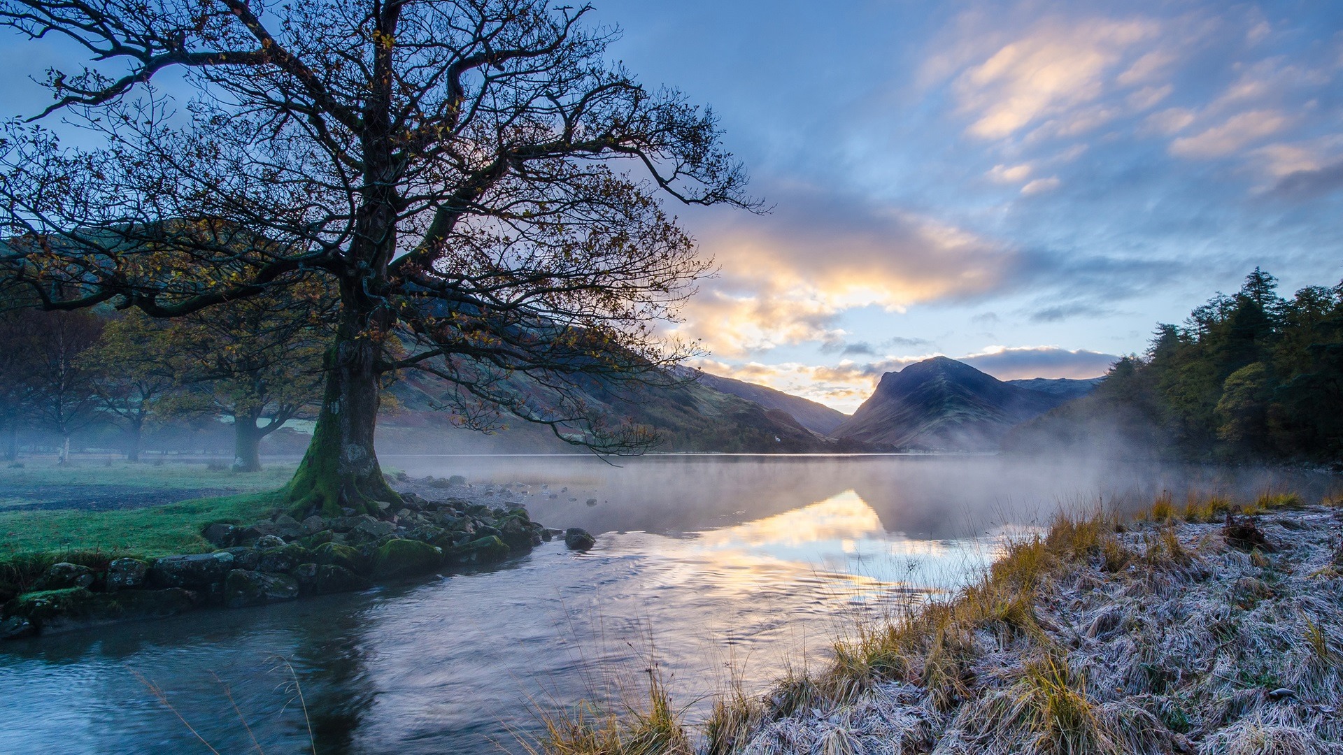 Trees, mountains, water, sunrise and sunset, nature scenery HD wallpapers #1 - 1920x1080