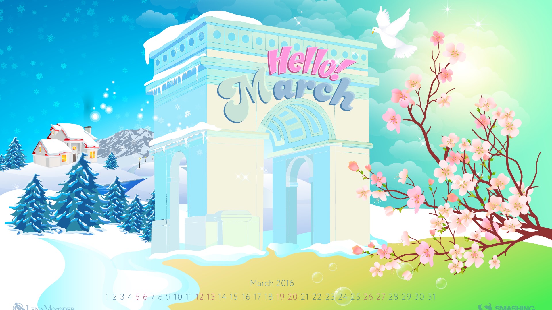 2016年3月 月曆壁紙(二) #3 - 1920x1080