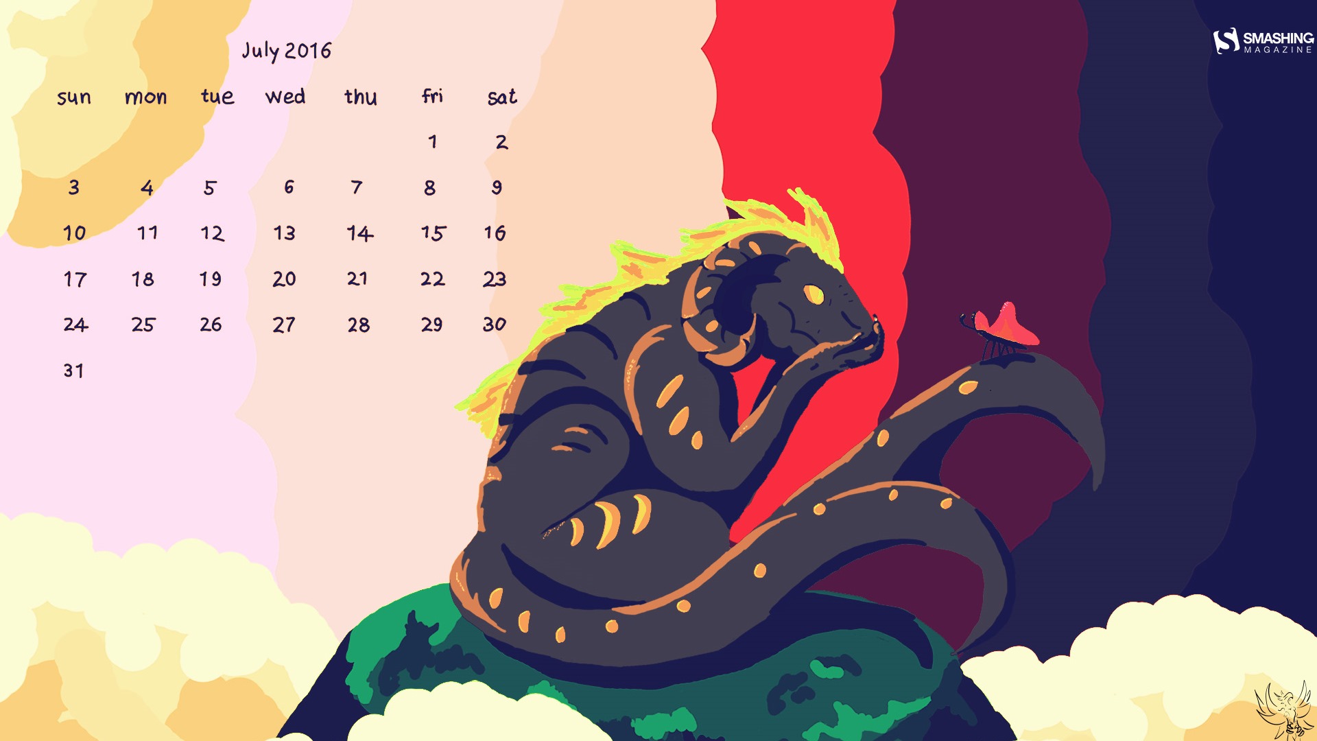 2016年7月 月曆壁紙(一) #19 - 1920x1080