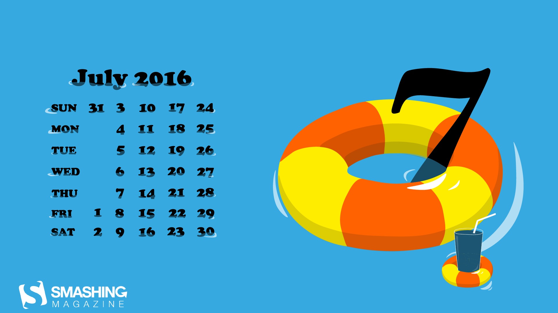 2016年7月 月曆壁紙(二) #8 - 1920x1080