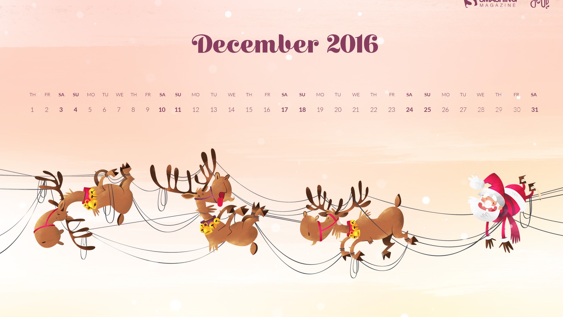 2016年12月 聖誕主題月曆壁紙(一) #13 - 1920x1080