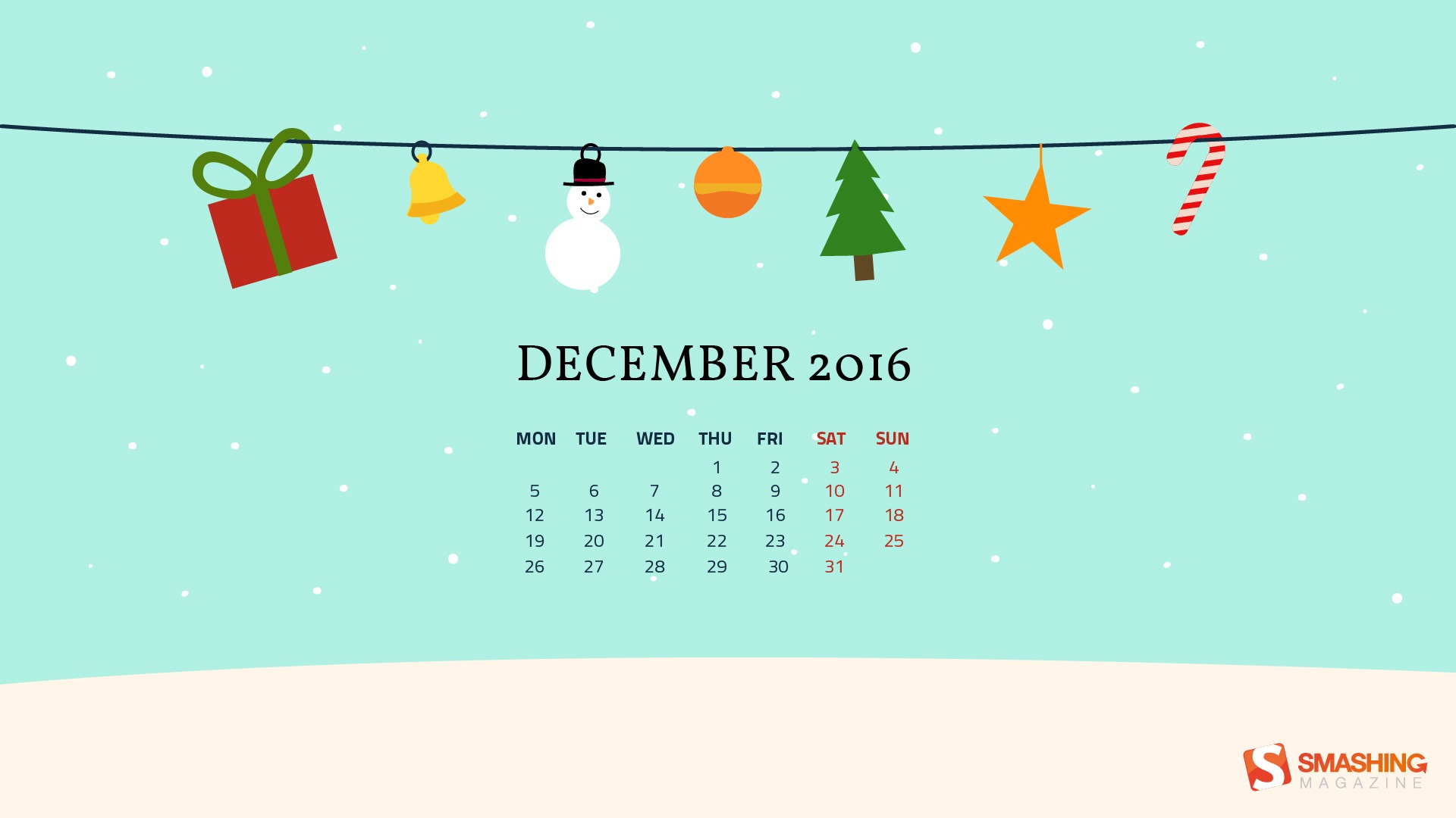 2016年12月 圣诞主题月历壁纸(一)14 - 1920x1080