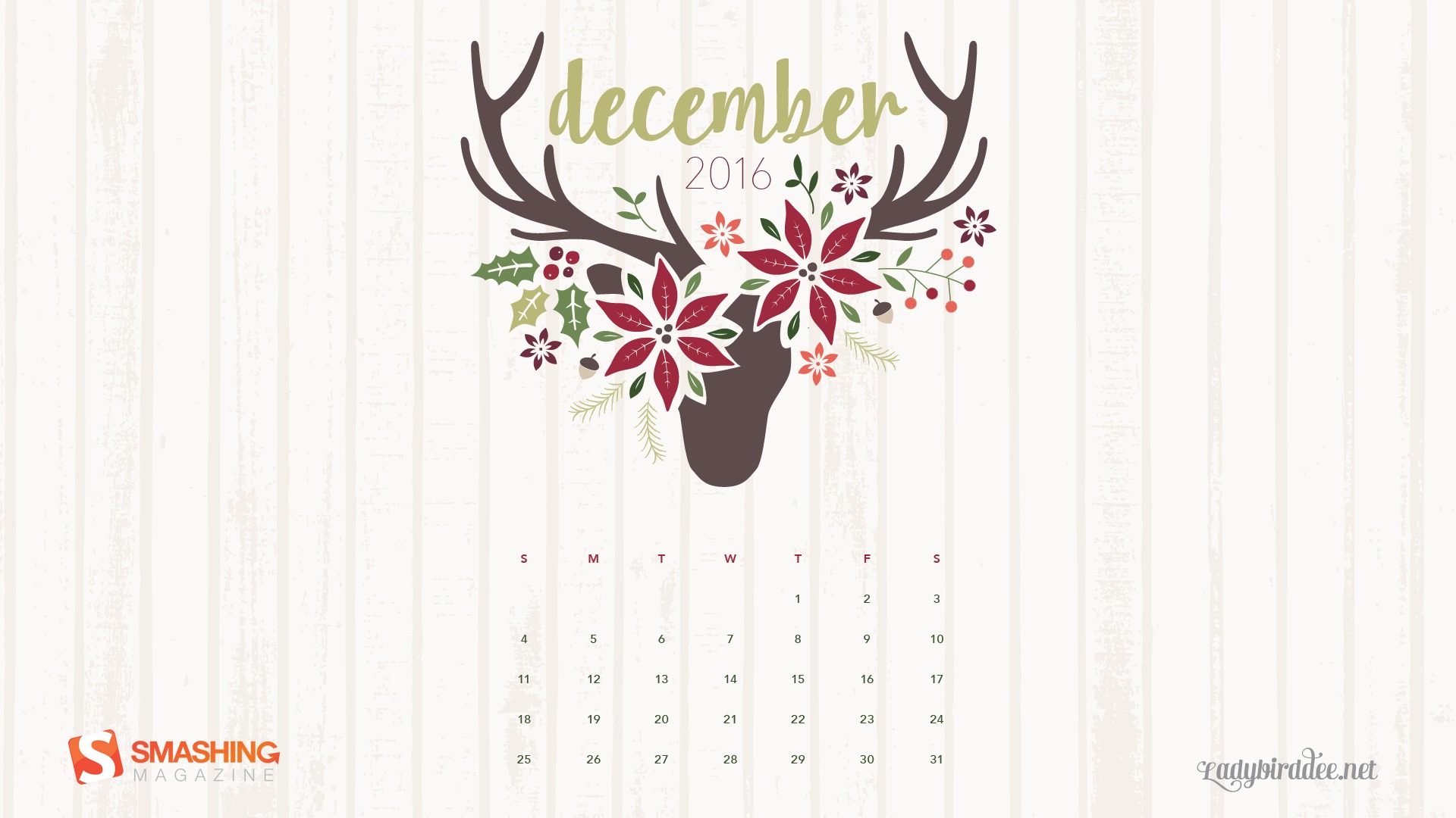 2016年12月 圣诞主题月历壁纸(一)28 - 1920x1080