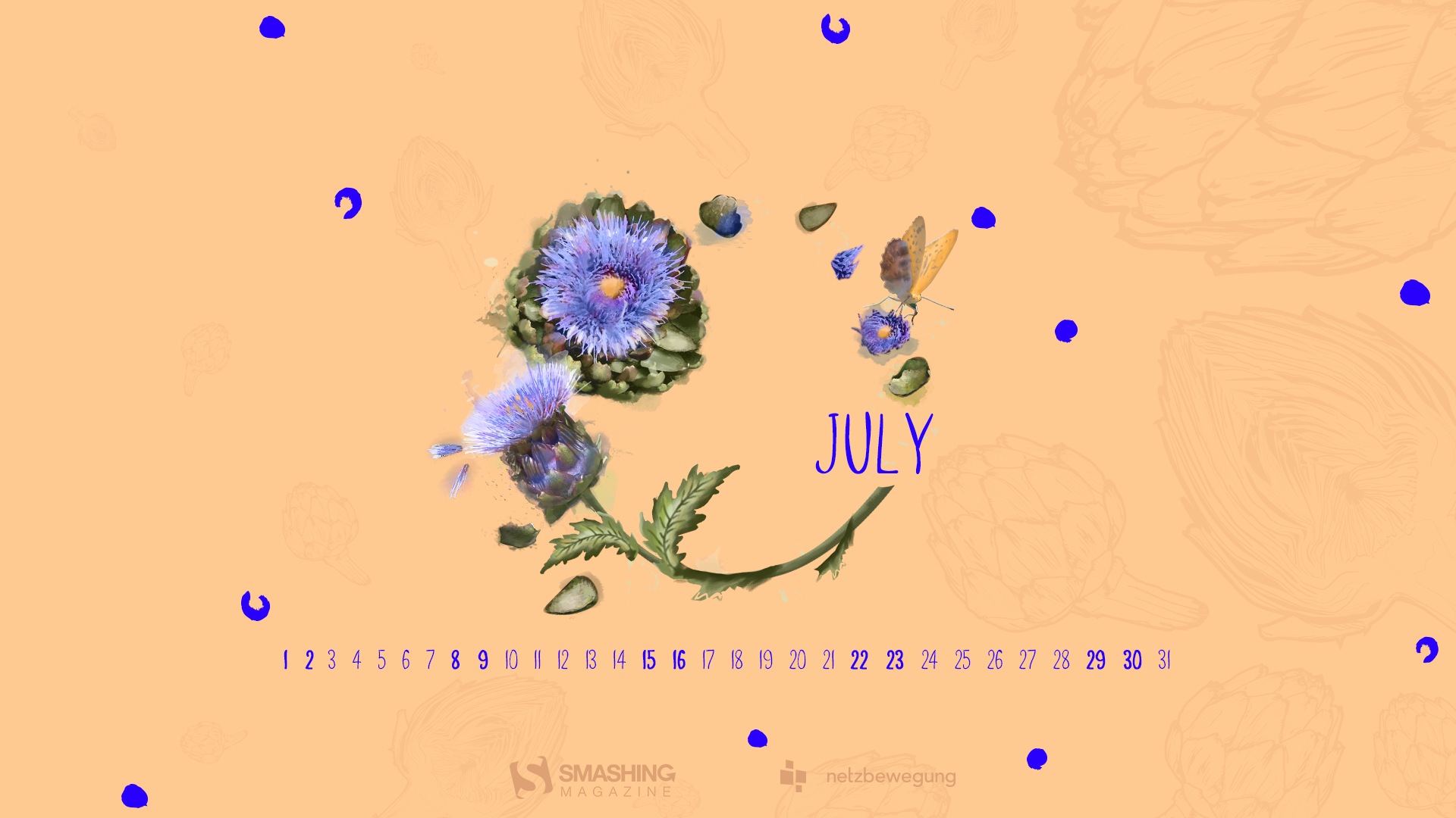 Fondo de escritorio del calendario de julio de 2017 #23 - 1920x1080