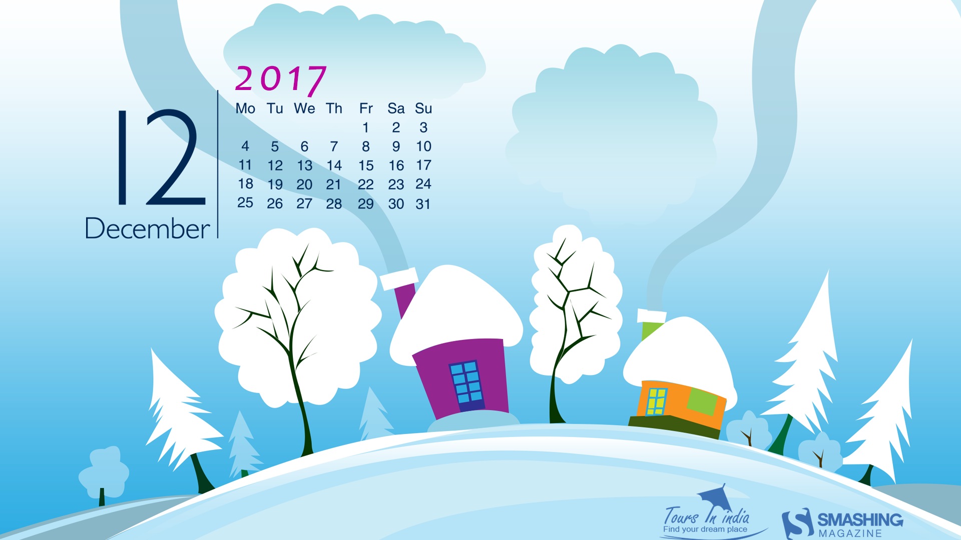 Fond d'écran du calendrier de décembre 2017 #27 - 1920x1080