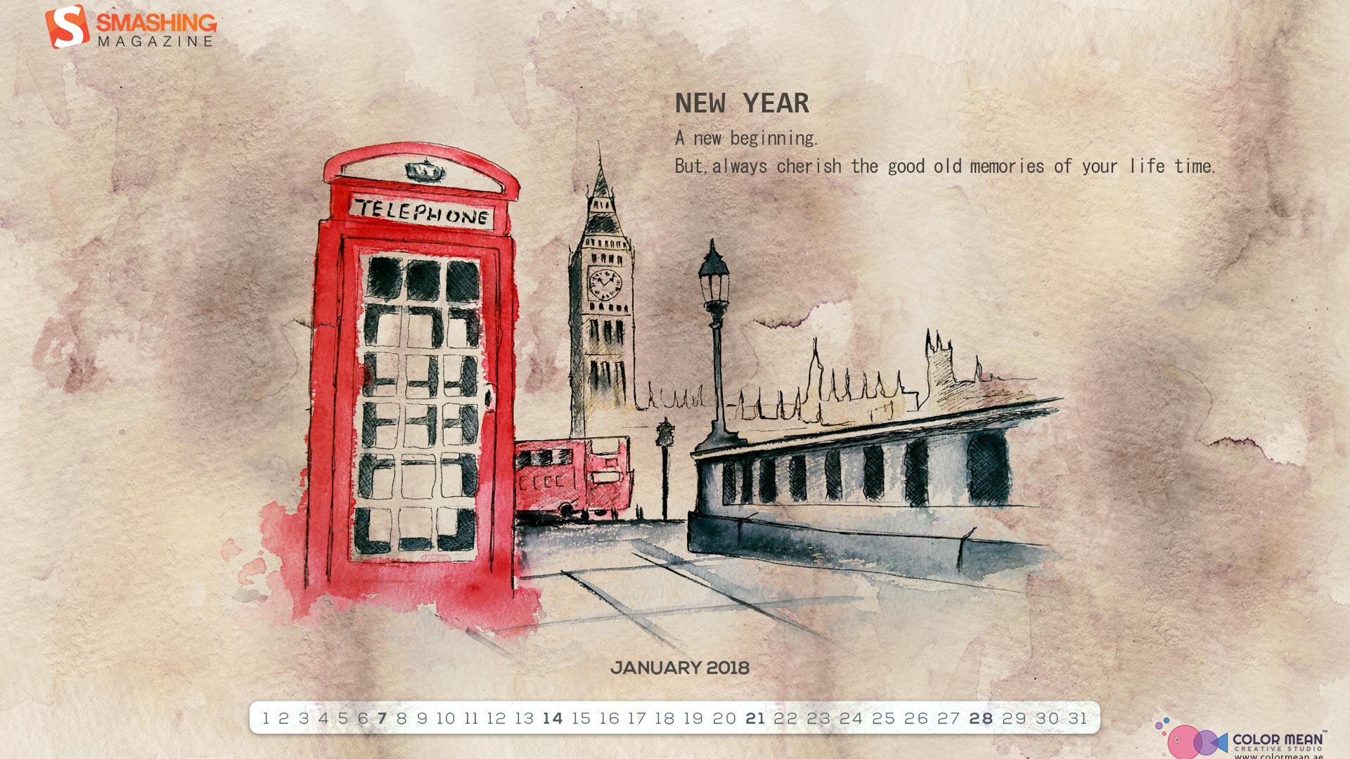January 2018 Calendar Wallpaper #14 - 1920x1080