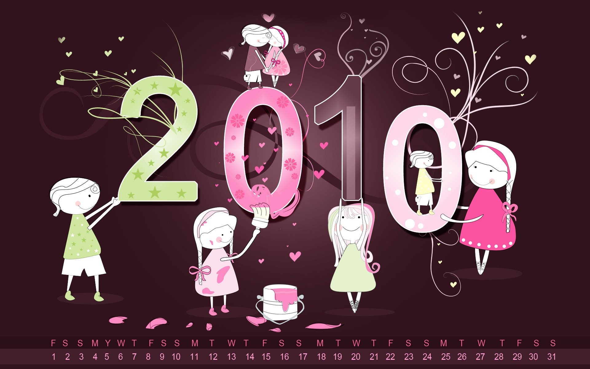 2010年1月月曆壁紙 #1 - 1920x1200