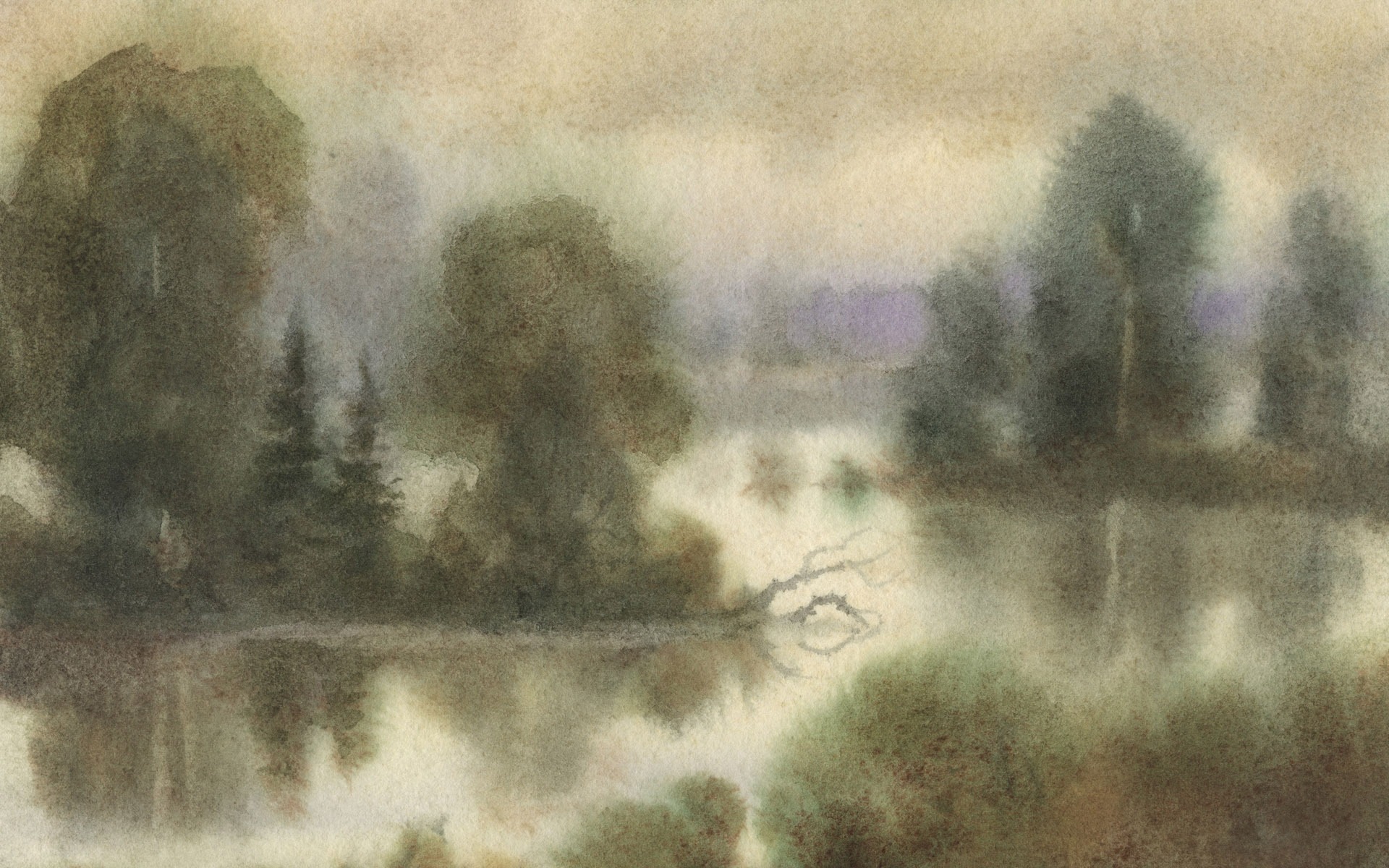Watercolor landscape hand-painted wallpaper (2) #3 - 1920x1200