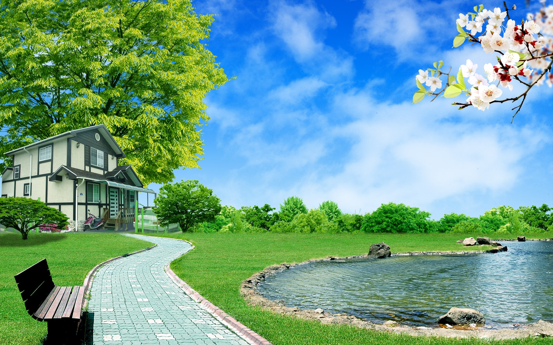 Photoshop sunny summer landscape wallpaper (2) #20 - 1920x1200