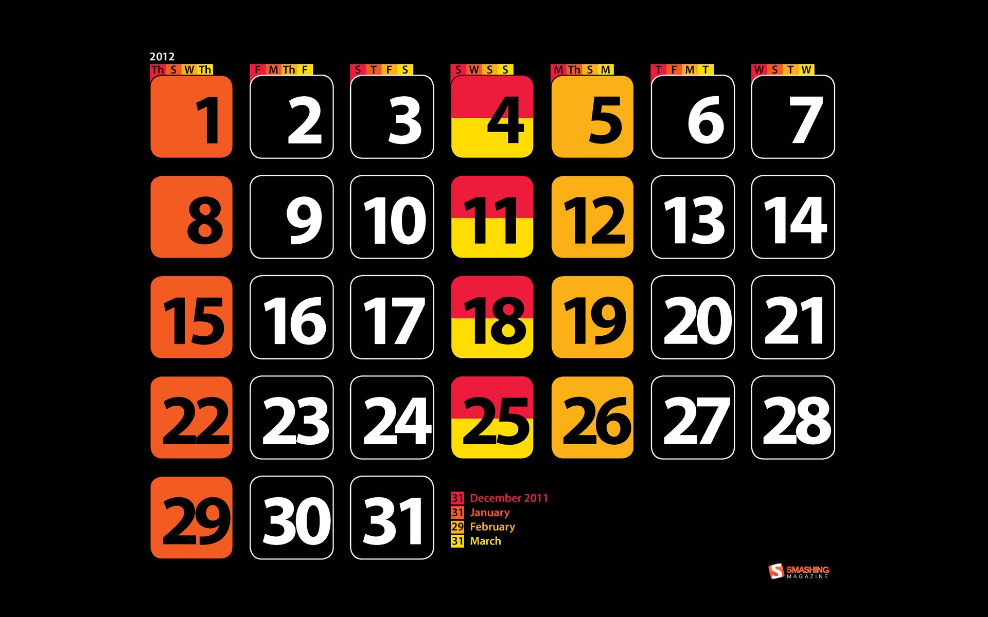 January 2012 Calendar Wallpapers #11 - 1920x1200
