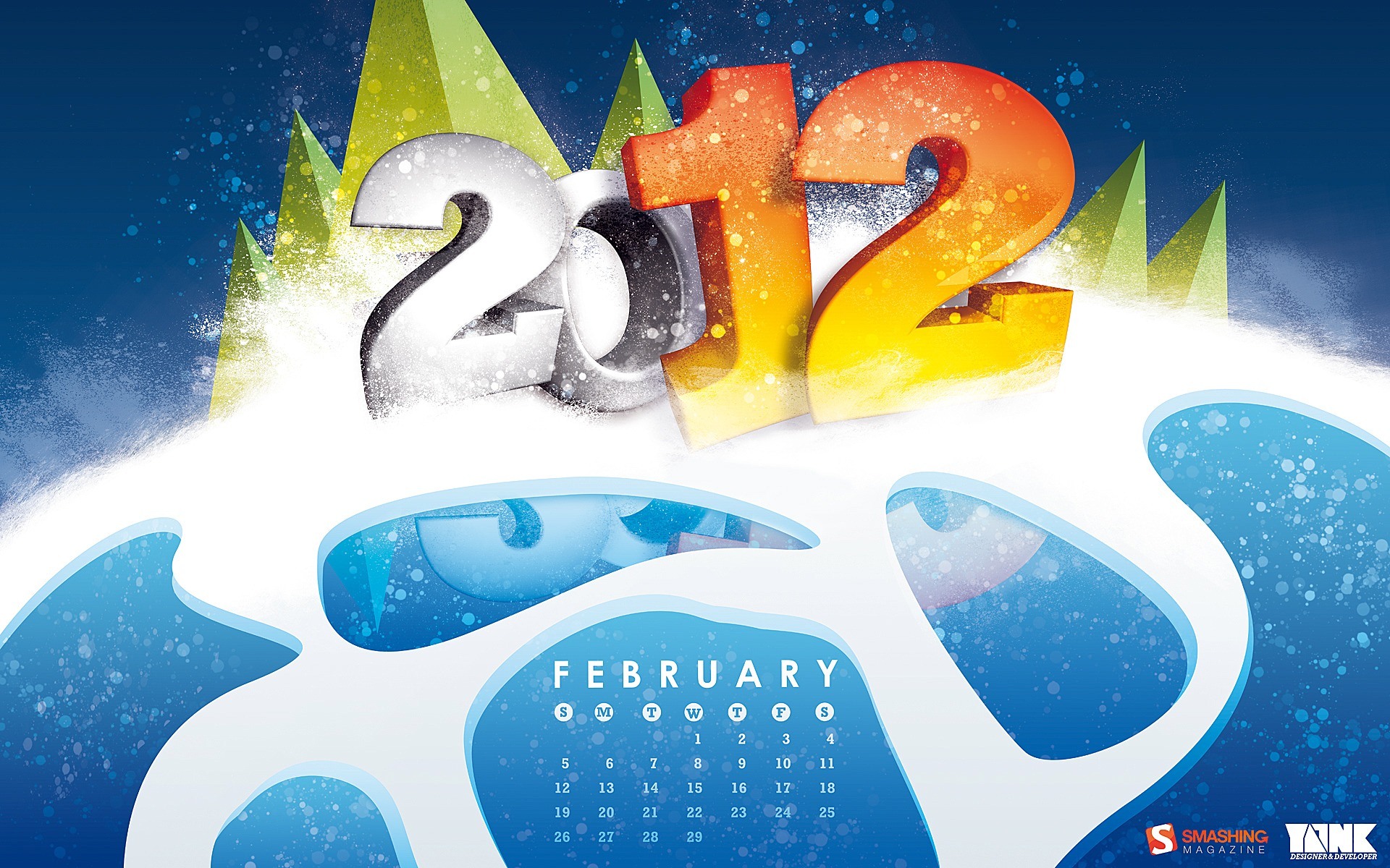 Février 2012 Calendar Wallpaper (2) #1 - 1920x1200