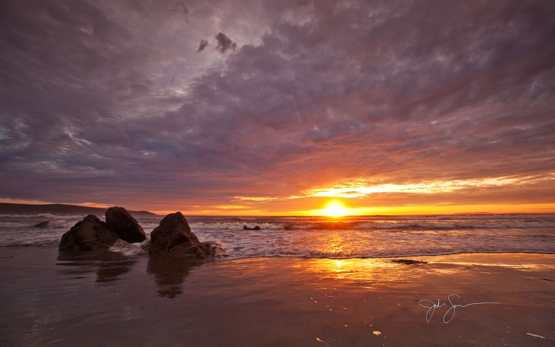 Windows 7 壁紙：海灘的日落日出 #5 - 1920x1200