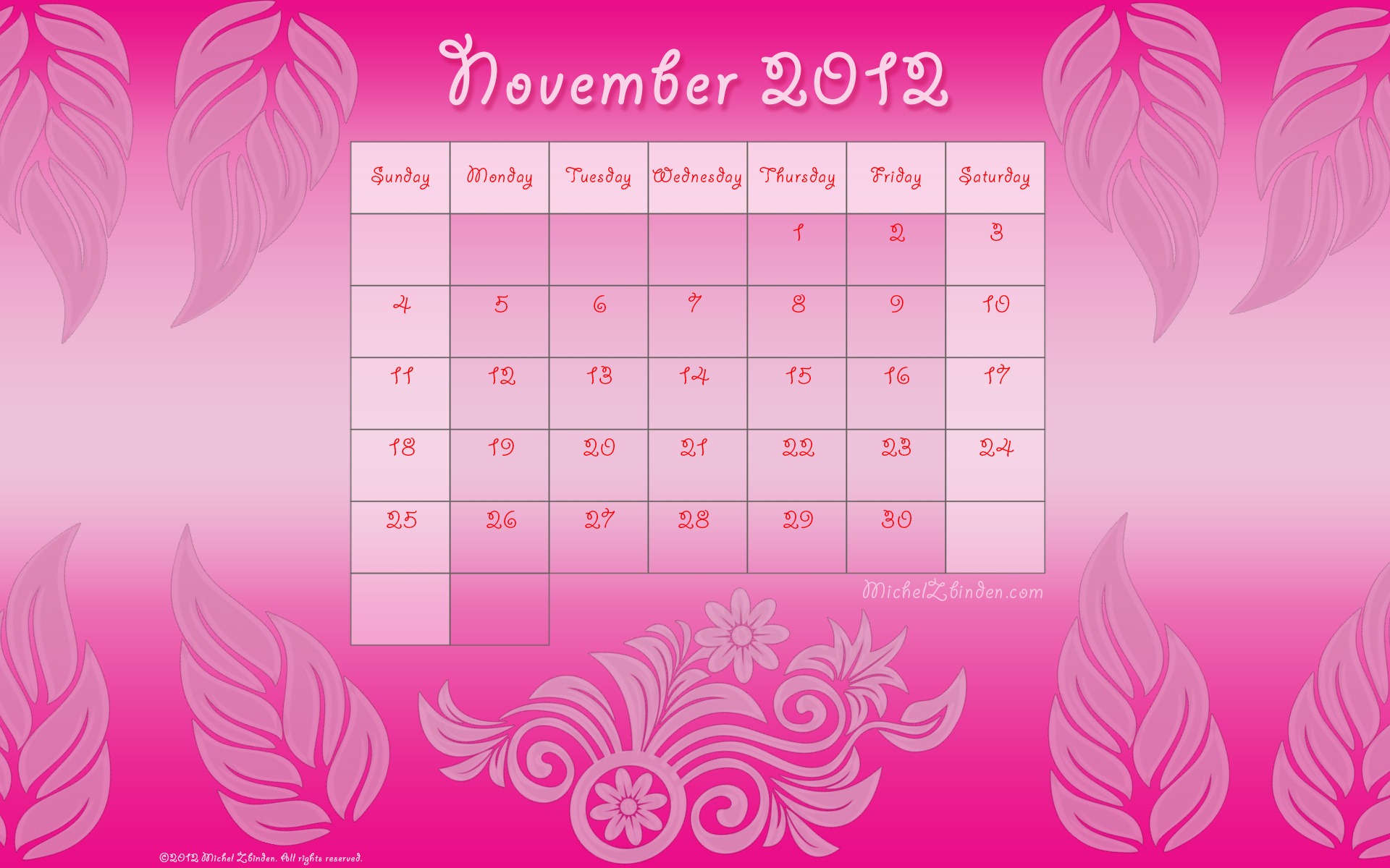 November 2012 Calendar wallpaper (1) #3 - 1920x1200