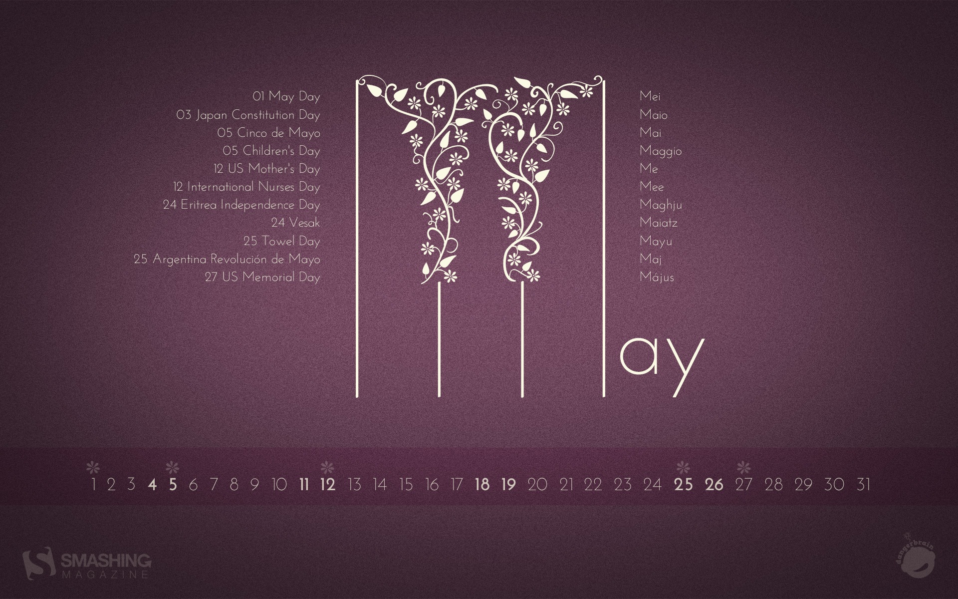 2013年5月 月曆壁紙(一) #18 - 1920x1200
