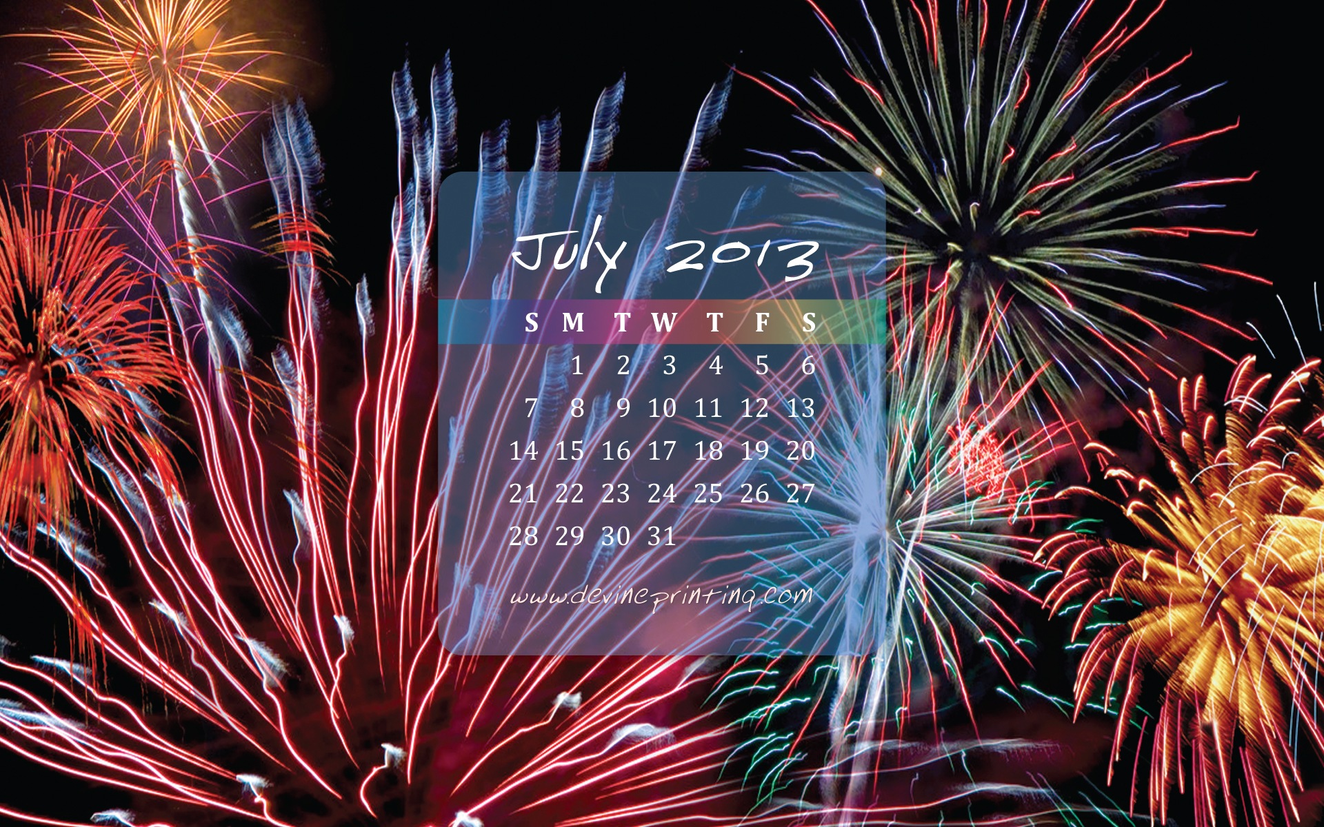 2013年7月 月曆壁紙(二) #14 - 1920x1200