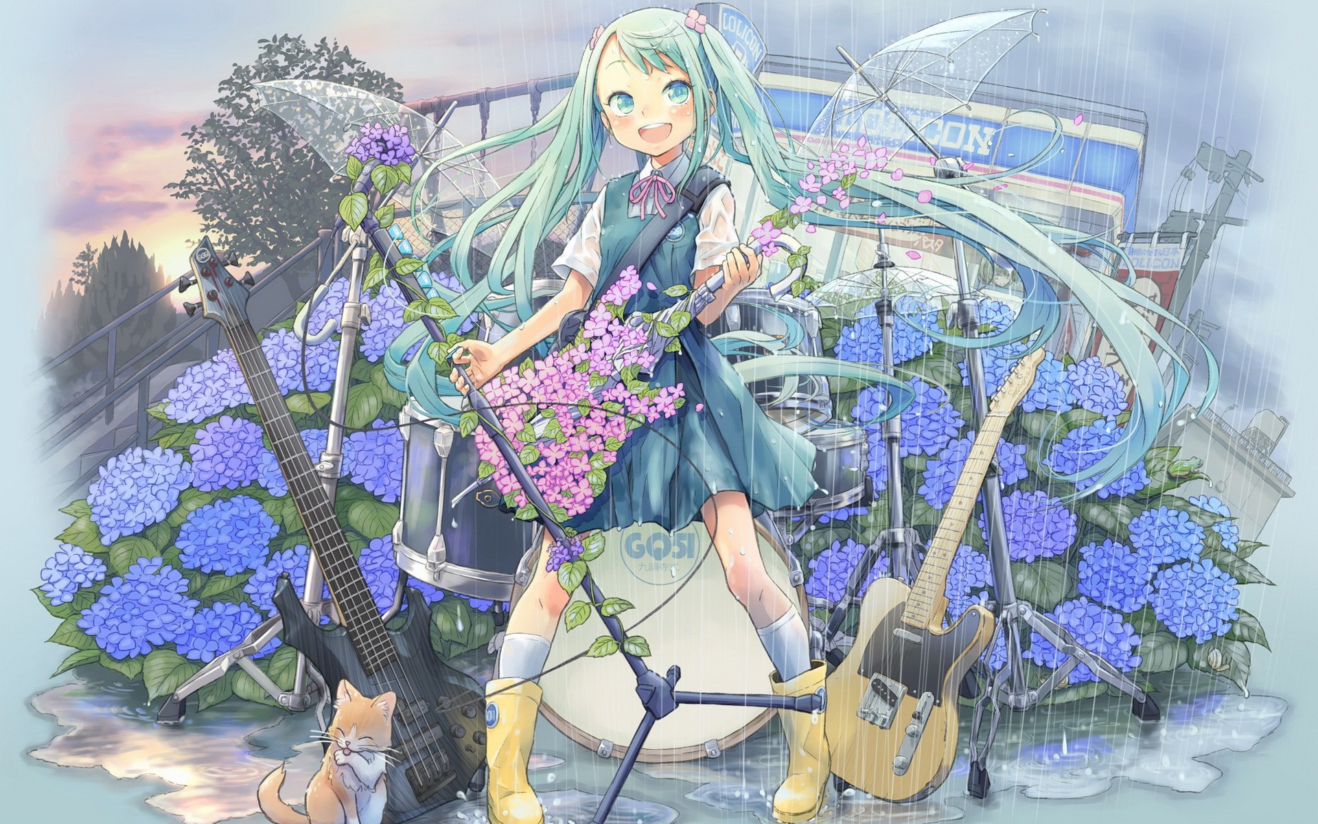 壁纸 : 2194x1234 px, 动漫女孩, 云彩, 草, 吉他, IA Vocaloid, 日落 2194x1234 ...