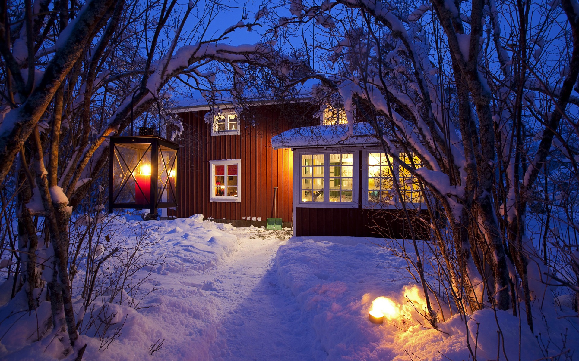 Windows 8 主题高清壁纸：冬季雪的夜景9 - 1920x1200