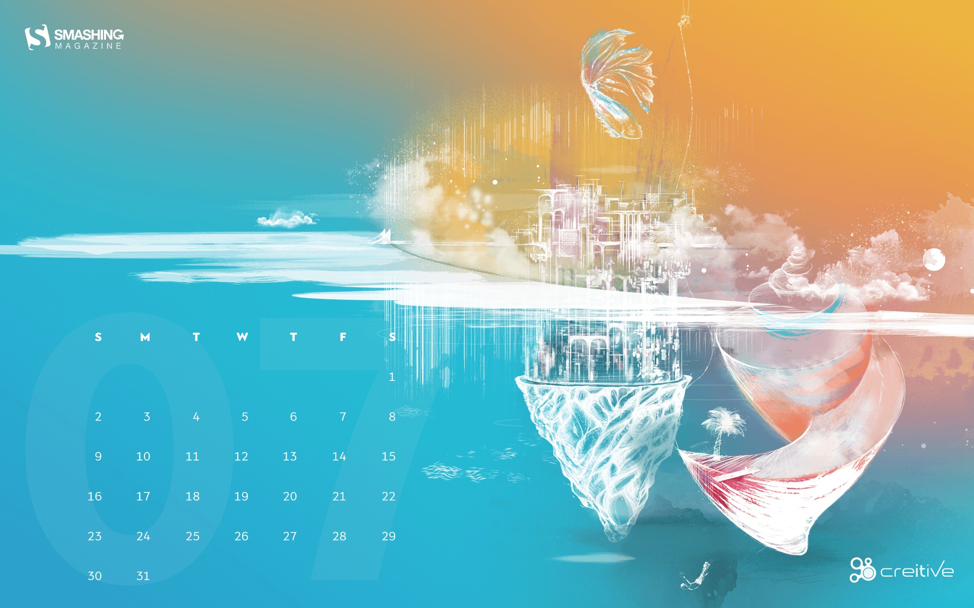 2017年7月のカレンダーの壁紙 #5 - 1920x1200