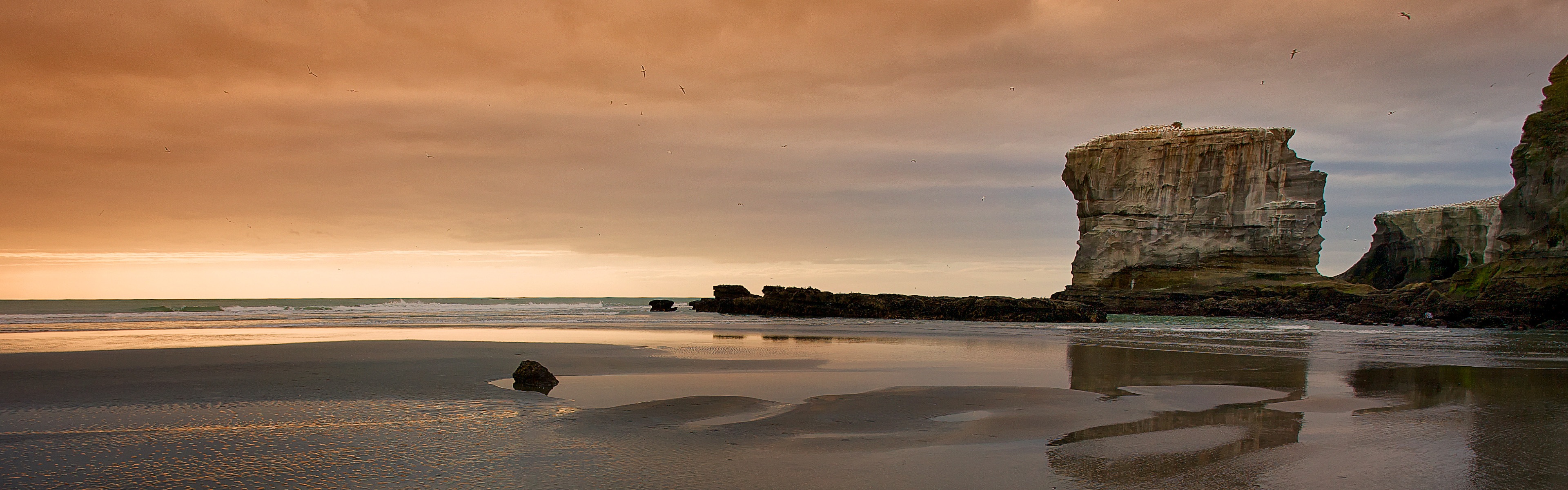 日落海滩美景，Windows 8 全景宽屏壁纸9 - 3840x1200