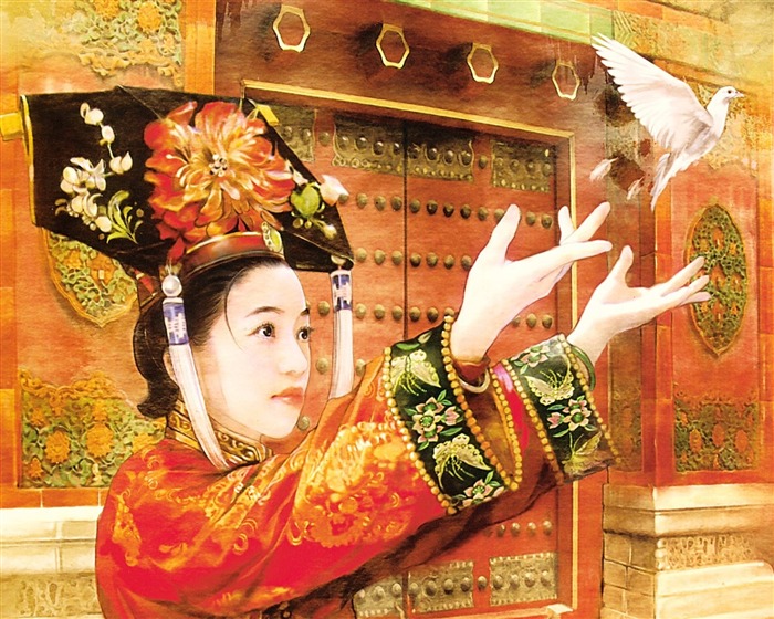 Fondos de la Dinastía Qing Pintura de la Mujer #5