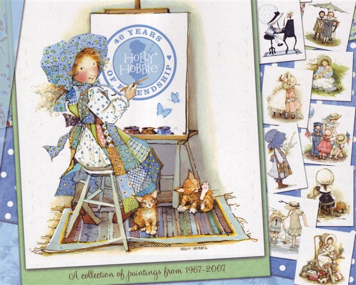 Holly Hobbie cute little girl hand-painted wallpaper #1