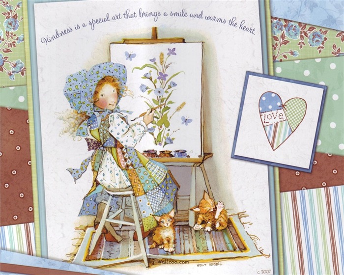 Holly Hobbie cute little girl hand-painted wallpaper #9