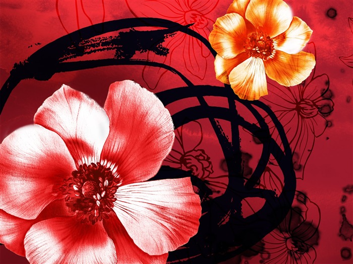 Exquisite Ink Flower Wallpapers #2